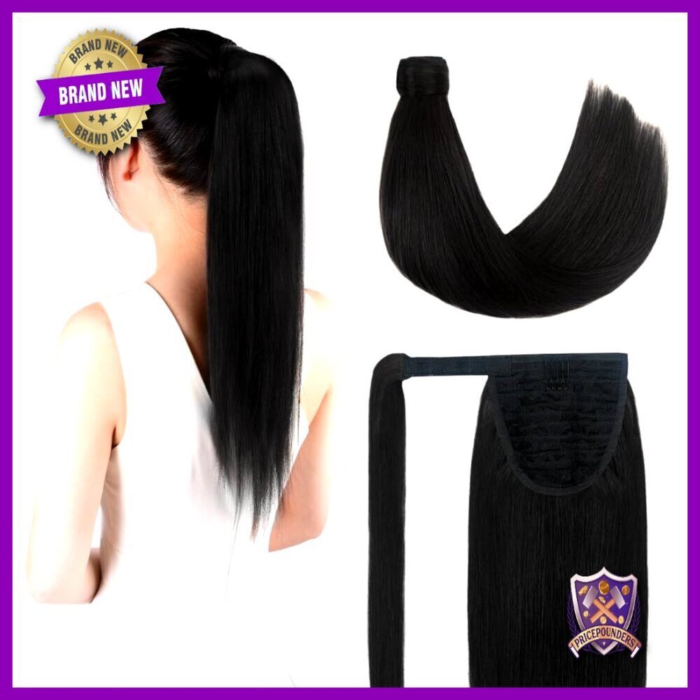 Long Human Hair Ponytail Extension Wrap Around Clip In Soft Natural
